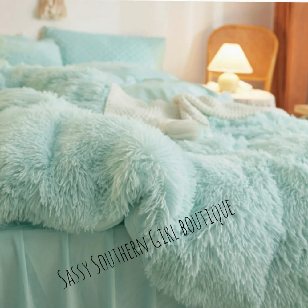 🆕⭐Mint green Aqua shaggy duvet cover set
